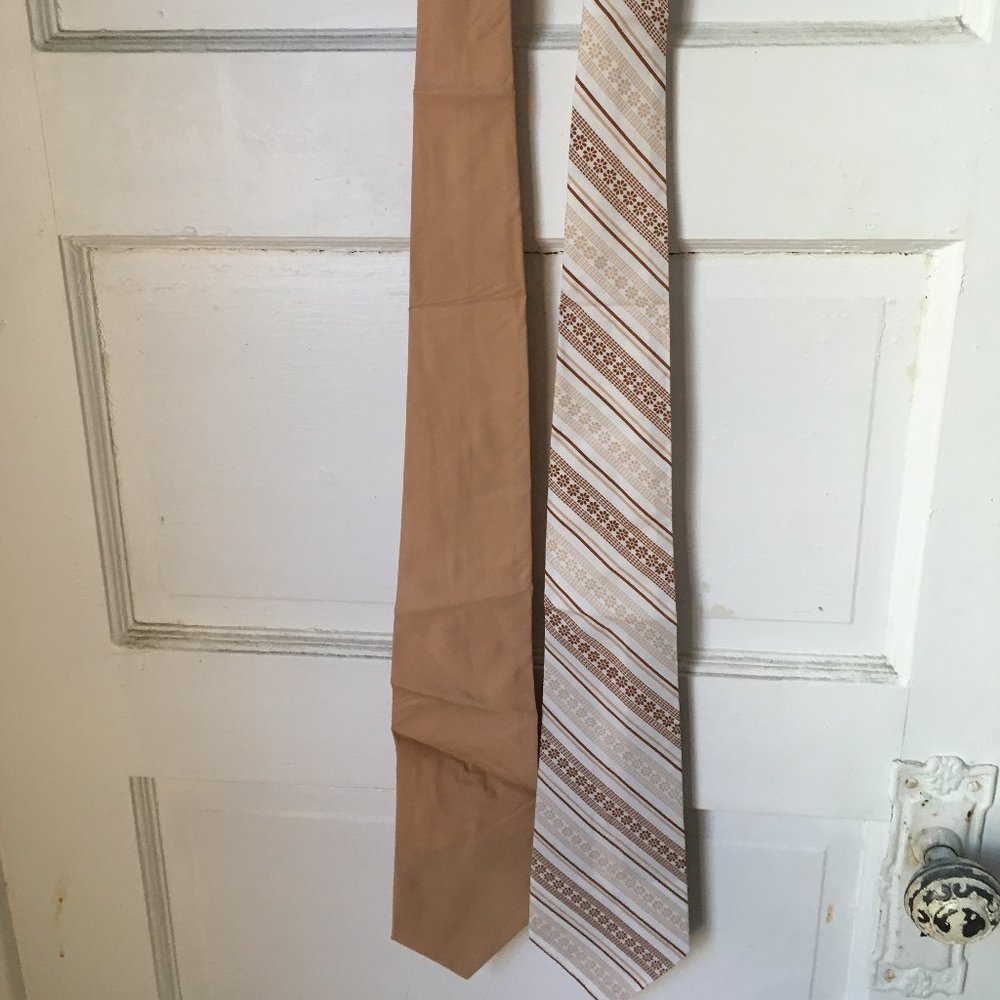 Vintage 1960s-1970s men's tie set, light brown/patterned, cotton blend